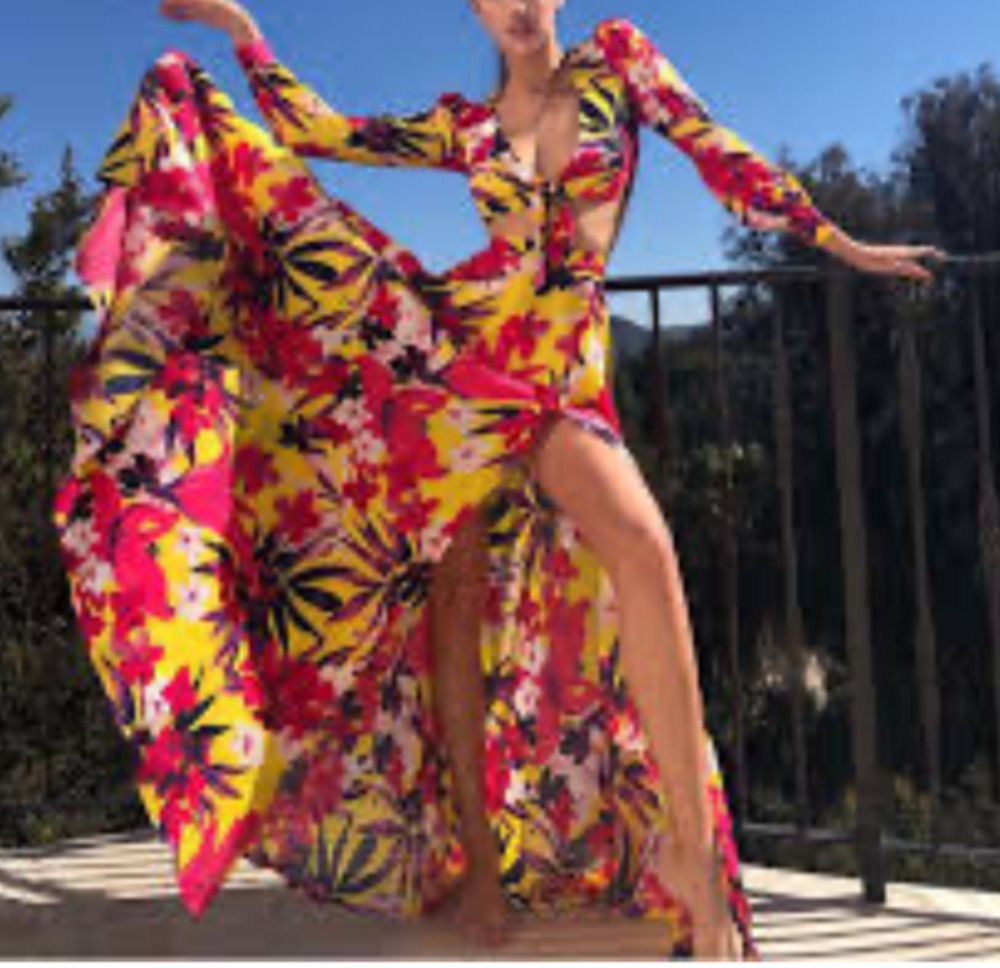 NADINE MERABI Size XS Pink Tropical Floral Flowy Front Slit Maxi Camilla Skirt